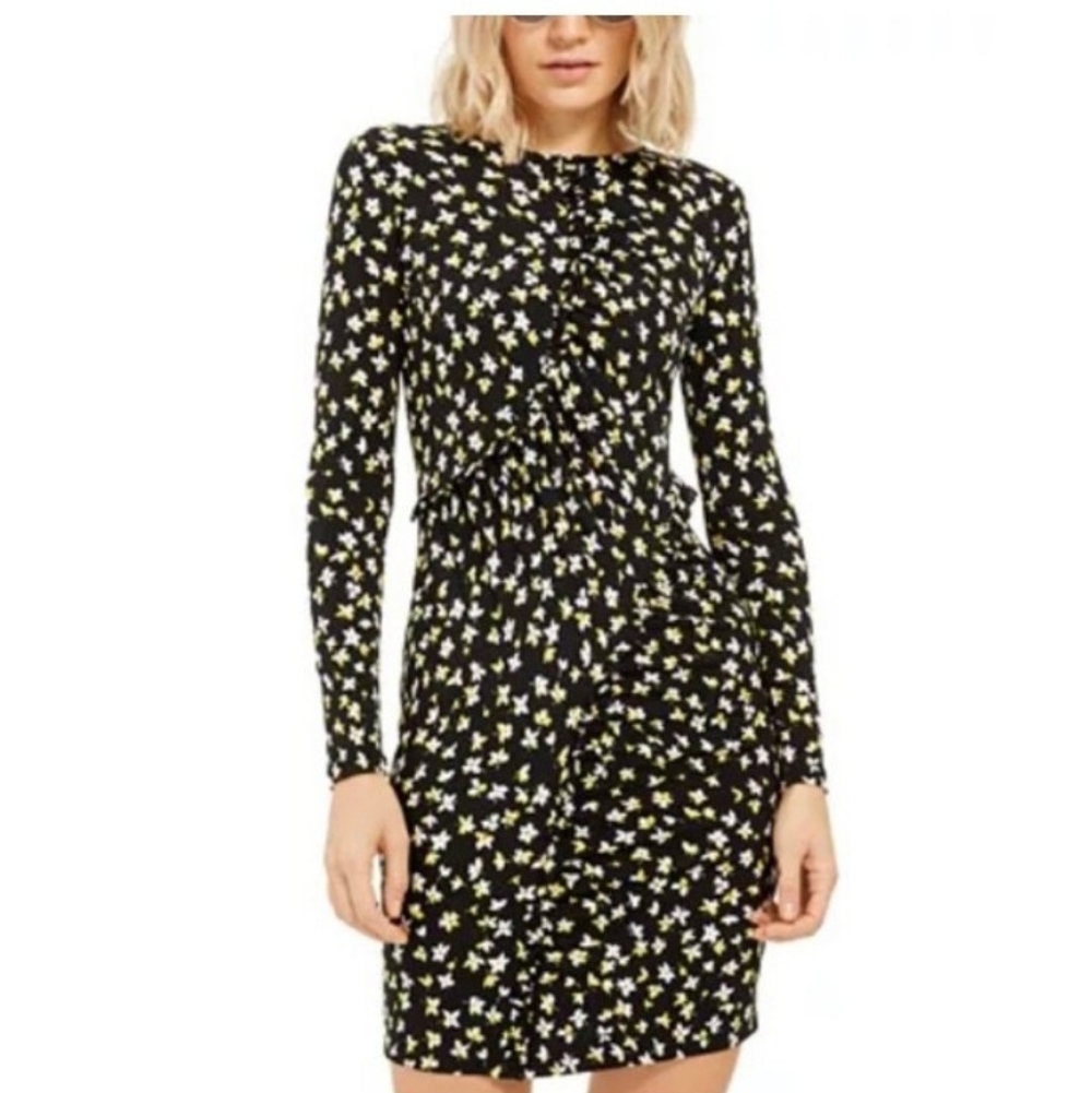 Michael Kors Tossed Lilies Ruffle Long Sleeve Dress Size L. NWOT!!